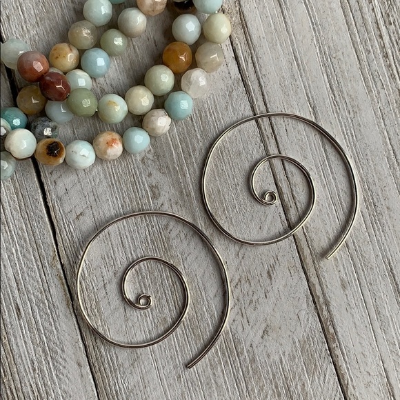 Sterling Silver Spiral Hoop Earrings NEW - Picture 2 of 5